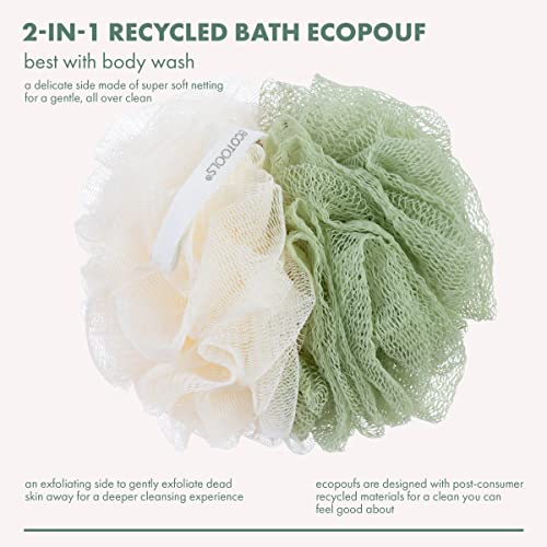 EcoTools Green 2-in-1 EcoPouf, Dual-Sided Shower Loofah Exfoliates & Cleanses Skin, Made of Recycled Netting, Removes Dead Skin, Eco-Friendly Bath Accessory, Cruelty-Free, 6 Count (60g)