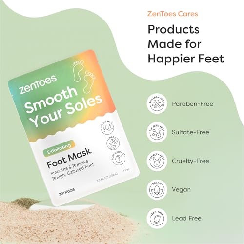 ZenToes Exfoliating Foot Mask for Dry Cracked Feet | Urea, Niacinamide & Rose Extract Infused No Harsh Foot Peeling Mask | Spa Experience At Home | Mess Free Design | Cucumber Rose Scented, 3 Pairs
