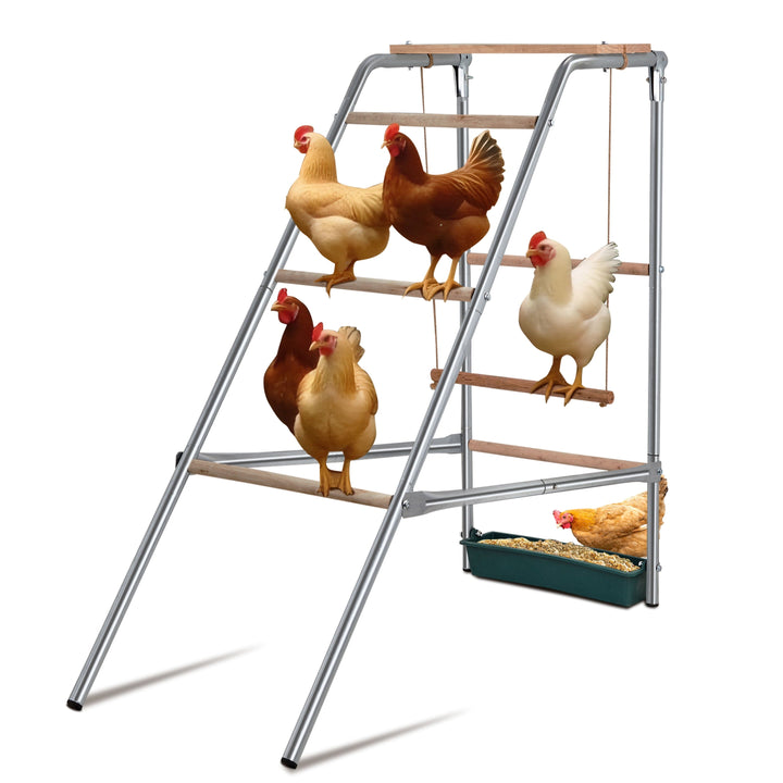 42" Round Chicken Perch - 4-Tier Outdoor Poultry Roost for Hens/Ducks, Metal & Wood Construction