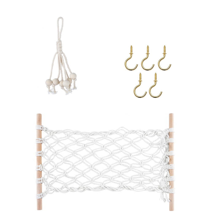 BALAHAPY 1 Set Vegetable Hammock Cotton Rope Wood Metal Indoor Outdoor Home Decor Style
