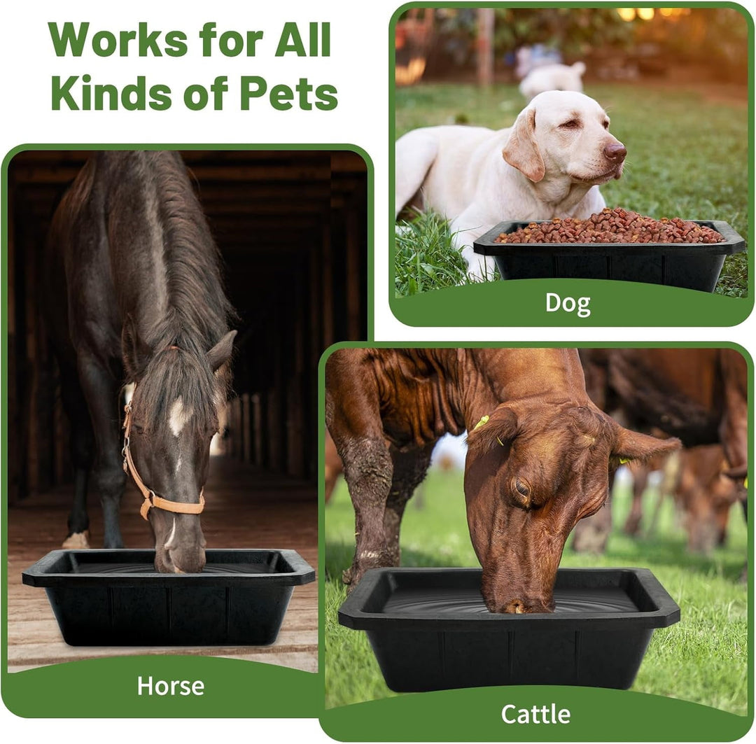 3Pcs Large Rubber Feeder Pan, 10 Quart/2.5 Gallon Horse Feed Bucket Water Bowl, Heavy Duty Water Troughs for Livestock Chicken Dust Bath Tub for Pig Goats Horses Farm Animal Feeding