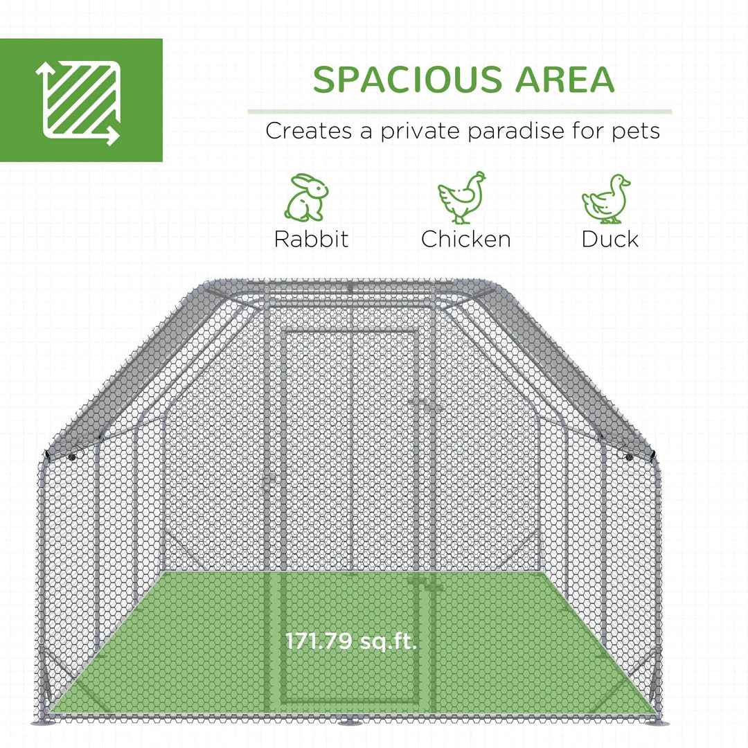 Large Chicken Coop Metal Chicken Run with Waterproof and Anti-UV Cover, Flat Shaped Walk in Fence Cage Hen House for Outdoor and Yard Farm Use, 1" Tube Diameter