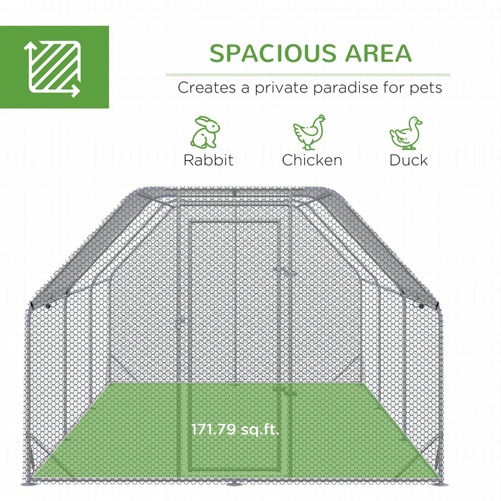 Large Chicken Coop Metal Chicken Run with Waterproof and Anti-UV Cover, Flat Shaped Walk in Fence Cage Hen House for Outdoor and Yard Farm Use, 1" Tube Diameter