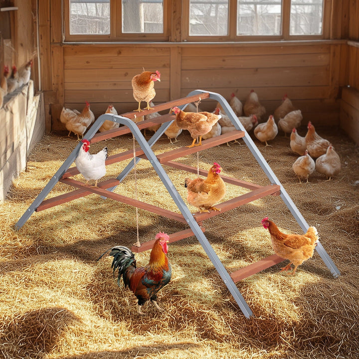 PETSFIT Chicken Roosting Bar,Solid Wood and Rustproof Iron Design, Chicken Perch with Swing for Healthy Poultry-Ideal for Backyard Coops, Farms, Easy to Assemble and Clean