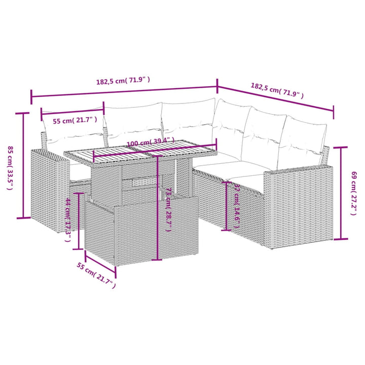 vidaXL Garden Sofa Set Grey PE rattan Large Adjustable Armrests