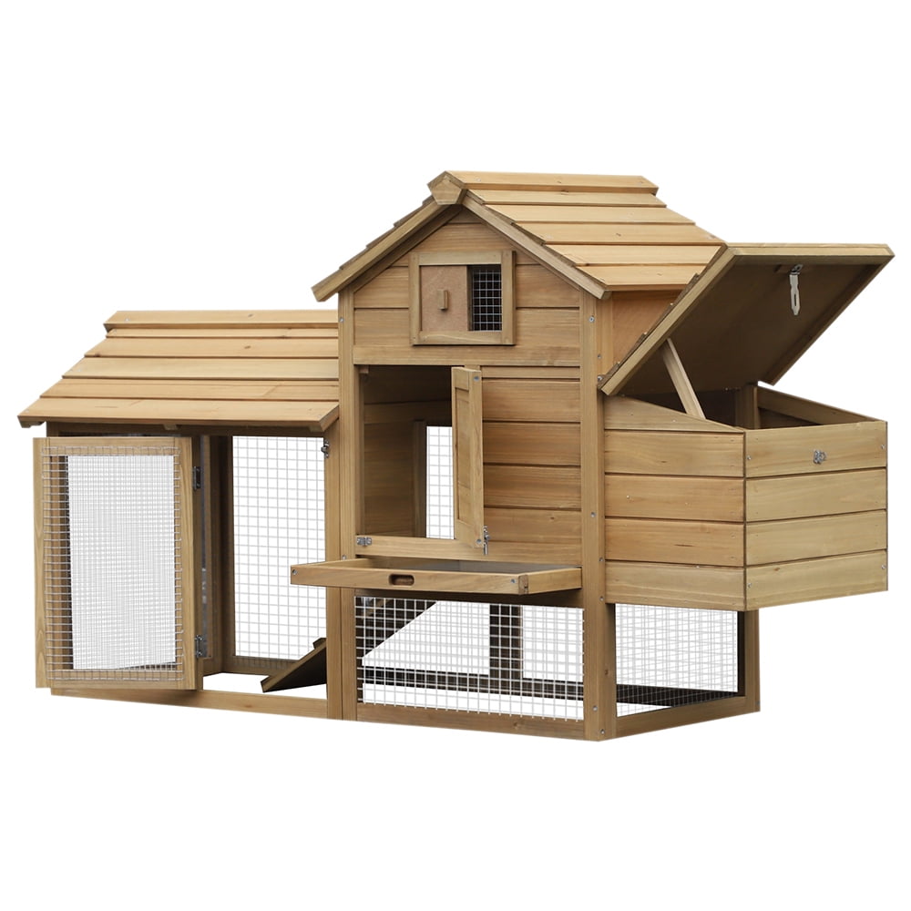WRXNOOK 59" Wooden Chicken coop, Small Hen House with 2 Doors, Nesting Box & Removable Tray Poultry Cage for Outdoor Backyard