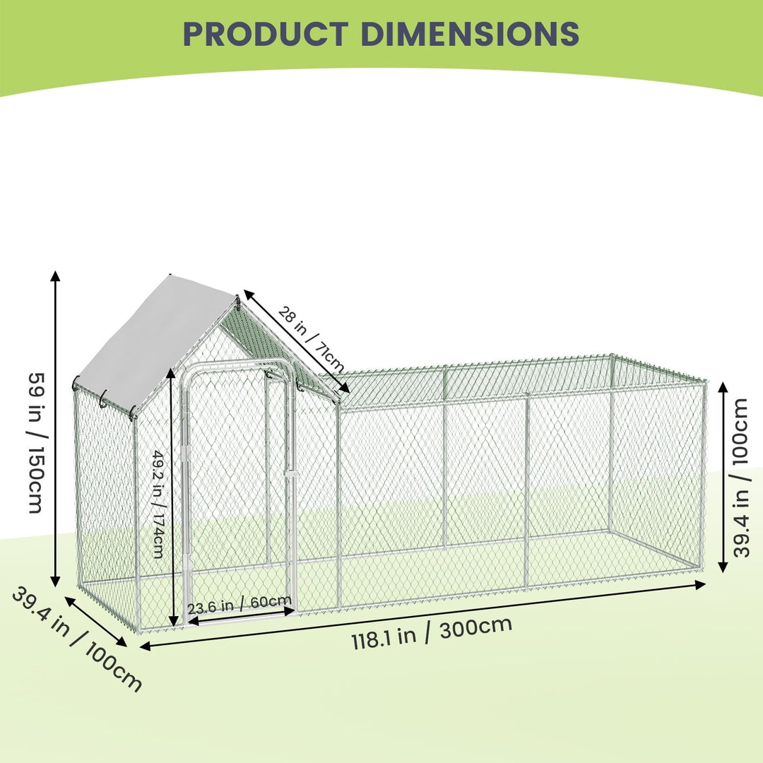 Chicken Coop, Large Metal Chicken Run, Outdoor Chicken Pen with Waterproof and Anti-UV Cover, Walk-in Chicken House with Lockable Door, for Yard, Farm Use, 10' W x 3.3' D x 5' H