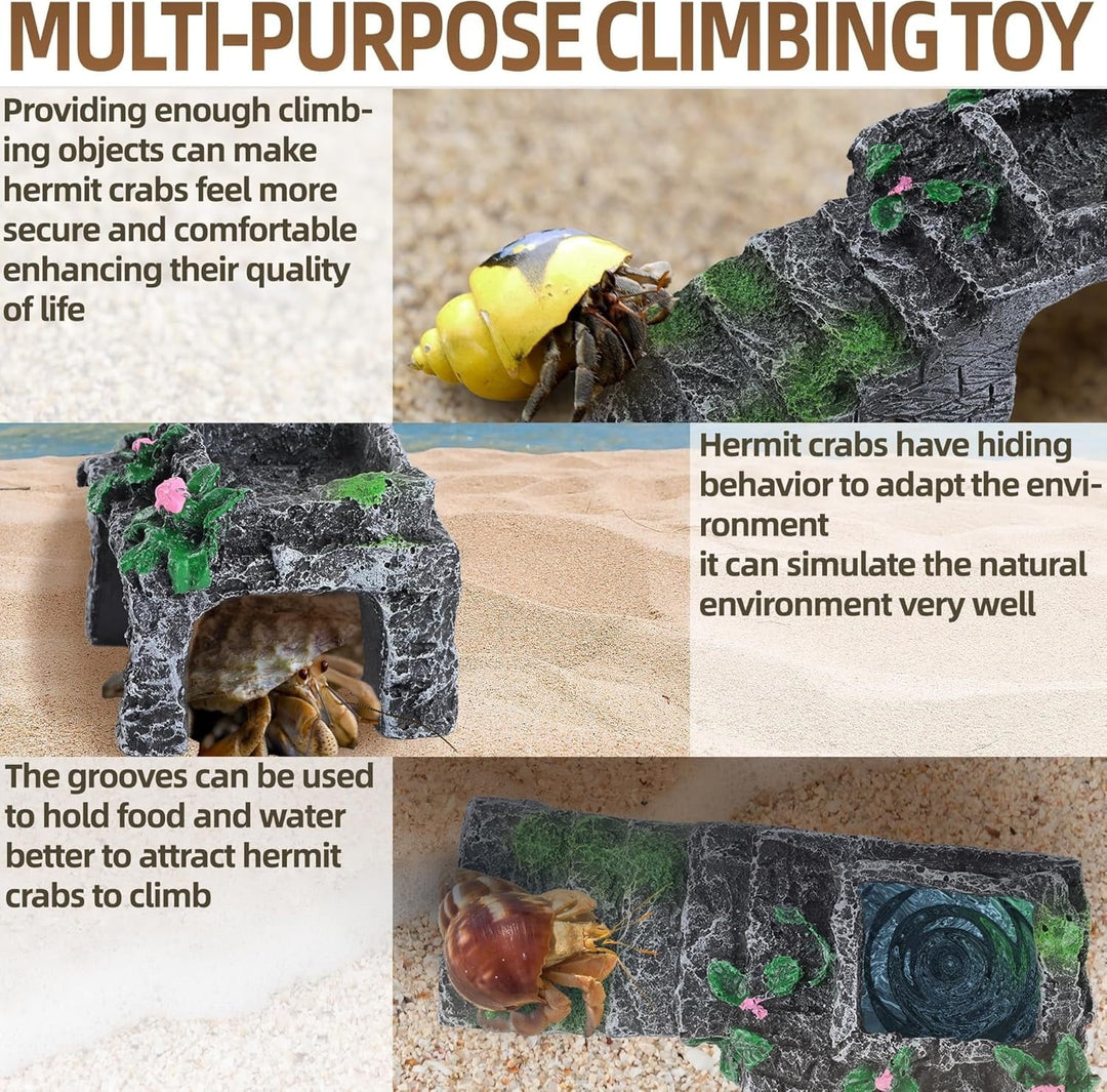 Hermit Crab Climbing Toys with Food Dish,Hermit Crab Water Bowl with Climbing Ramp,Resin Hermit Crabs Hideout,Hermit Crabs Tank Accessories Decor (Grey, 5.11 x2.16 x1.77in)