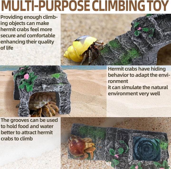 Hermit Crab Climbing Toys with Food Dish,Hermit Crab Water Bowl with Climbing Ramp,Resin Hermit Crabs Hideout,Hermit Crabs Tank Accessories Decor (Grey, 5.11 x2.16 x1.77in)
