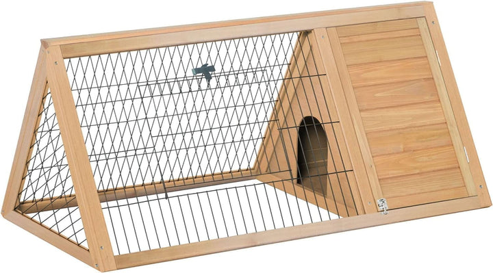 46" x 24" Wooden A-Frame Outdoor Rabbit Cage Small Animal Hutch with Outside Run & Ventilating Wire, Yellow