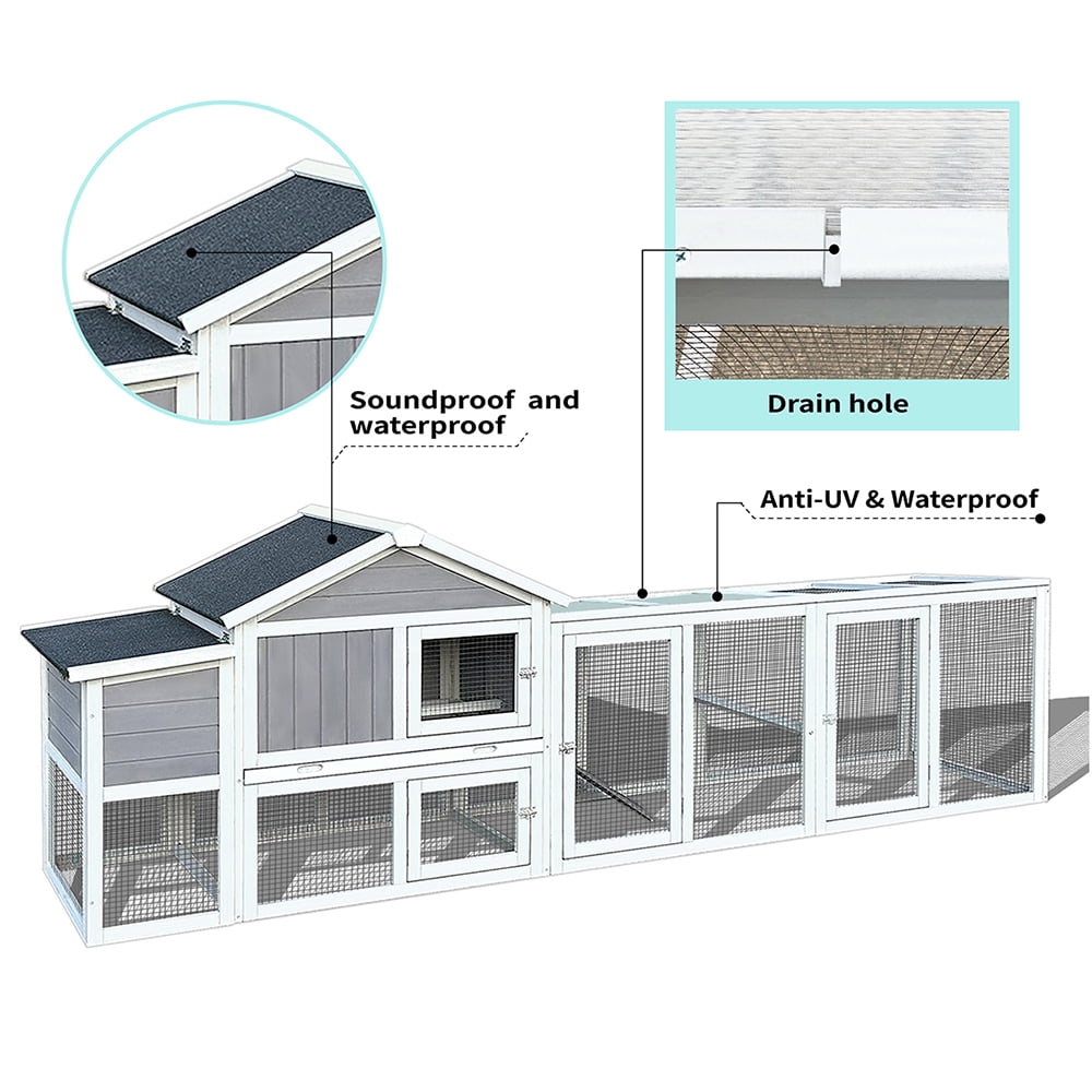 WRXNOOK 111.5" Wooden Chicken Coop, Outdoor Hen House w Nesting Box Poultry Cage
