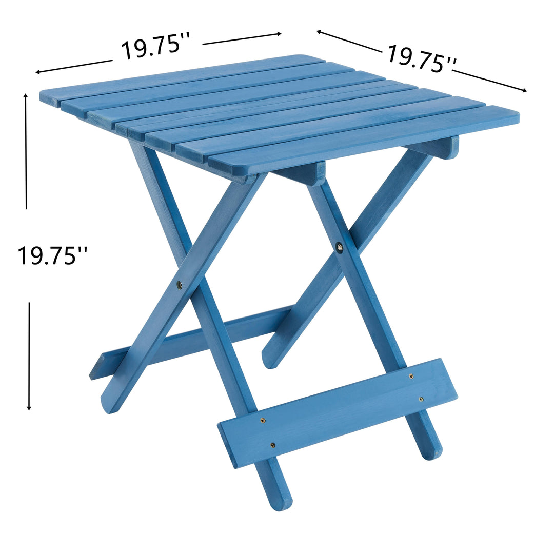 Outdoor Folding Square Table - Solid Wood Space-Saving Blue Patio Table for Backyard & Balcony