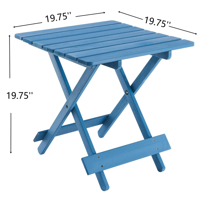 Outdoor Folding Square Table - Solid Wood Space-Saving Blue Patio Table for Backyard & Balcony