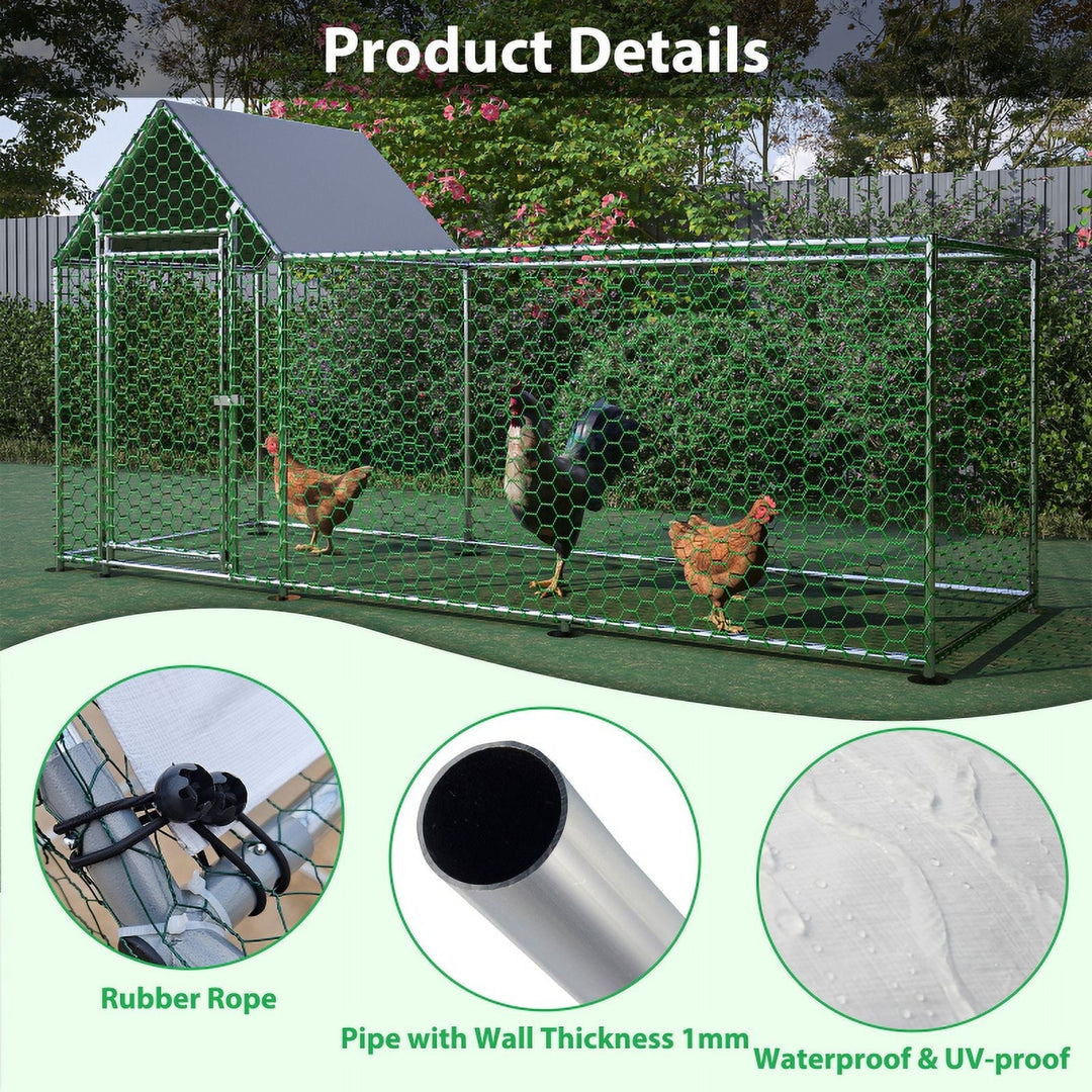 26'Lx6.7'Wx6.6' ft Large Metal Chicken Coop, Walk-in Chicken Run, Galvanized Wire Poultry Chicken Hen Pen Cage, Rabbits Duck Cages with Waterproof and Anti-Ultraviolet Cover for Outside