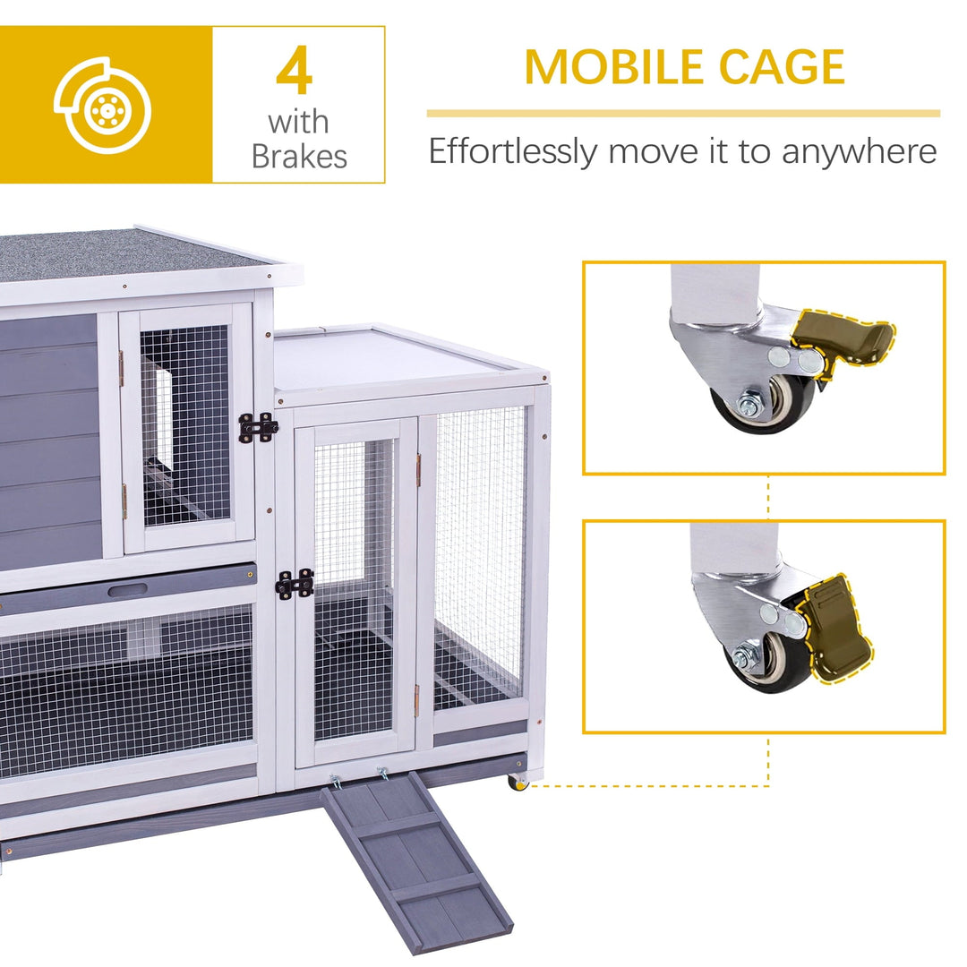 GEGURI Rabbit Hutch, Two-Story Indoor Bunny Cage, Outdoor Guinea Pig Cages for Small Animals with Wheels, Removable Tray