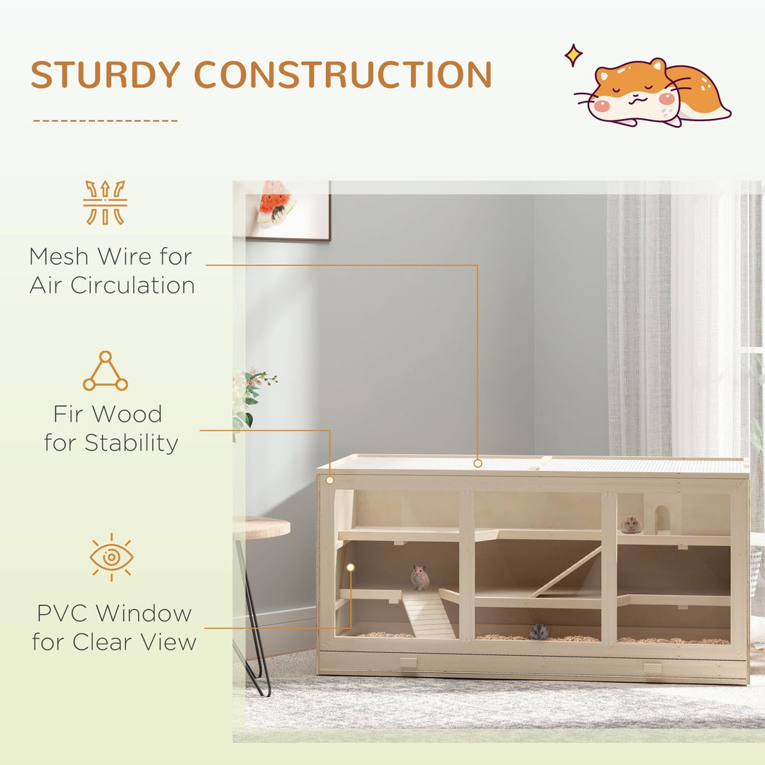CoSoTower Extra Large Wooden Hamster Cage, Gerbil Cage, and Other Small Animal Habitat, Hamster Habitat with Opening Roof, Hut, Ramps, Natural