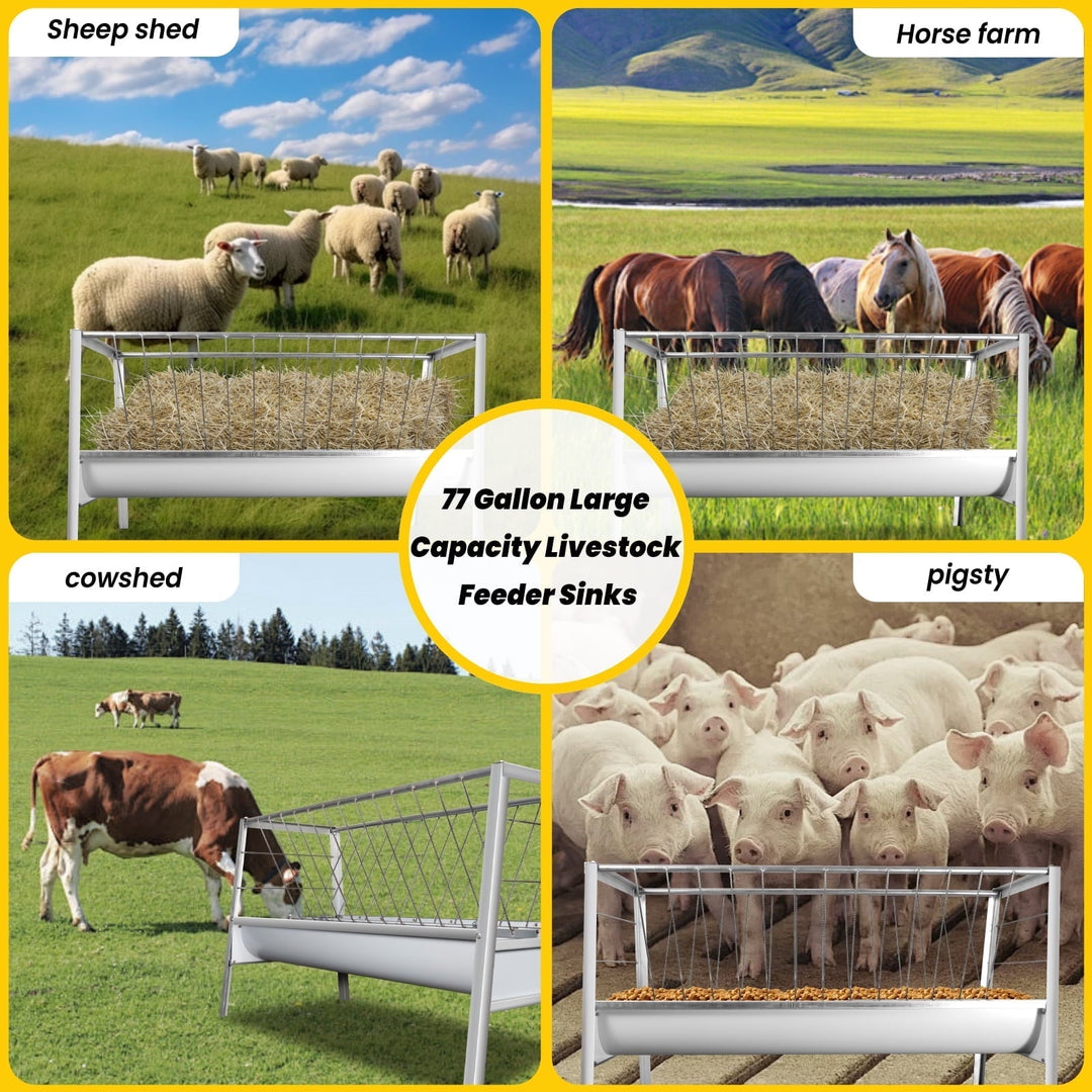 2-in-1 Stainless Steel Goat Feeder - 77 Gallon Large Capacity Hay Feeder for Goats, Sheep, Horses & Alpacas - Heavy Duty Livestock Feeder with Spill Prevention