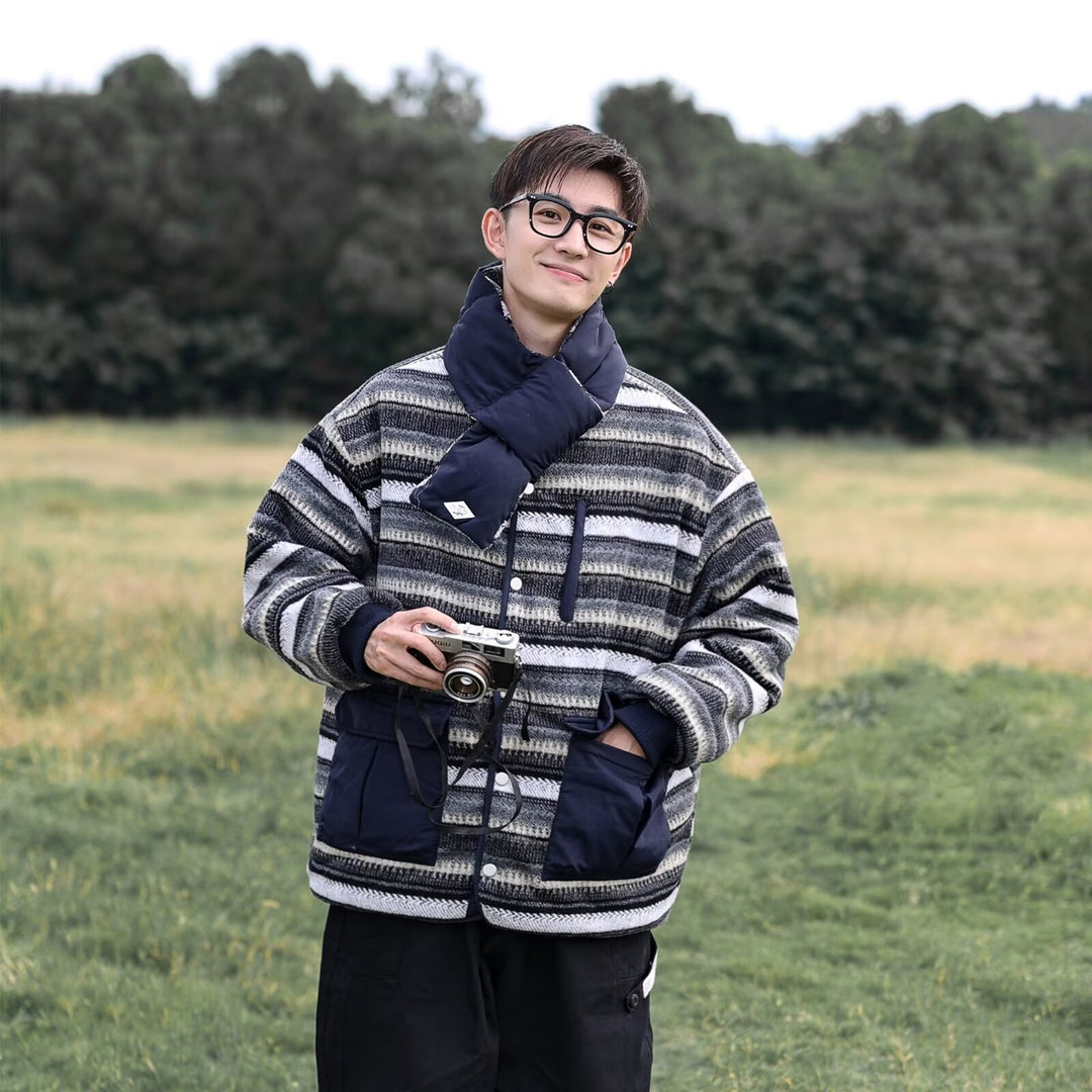Reversible Cotton-padded Collarless Scarf Cotton-padded Coat