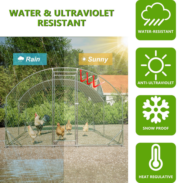 Large Metal Chicken Coop, Outdoor Chicken Cage Run with Waterproof and Anti-UV Cover, Dome Roof Walk-in Poultry Cage Rabbit Duck House for Outside, Backyard and Farm, 9.84' x 13.12' x 6.56'