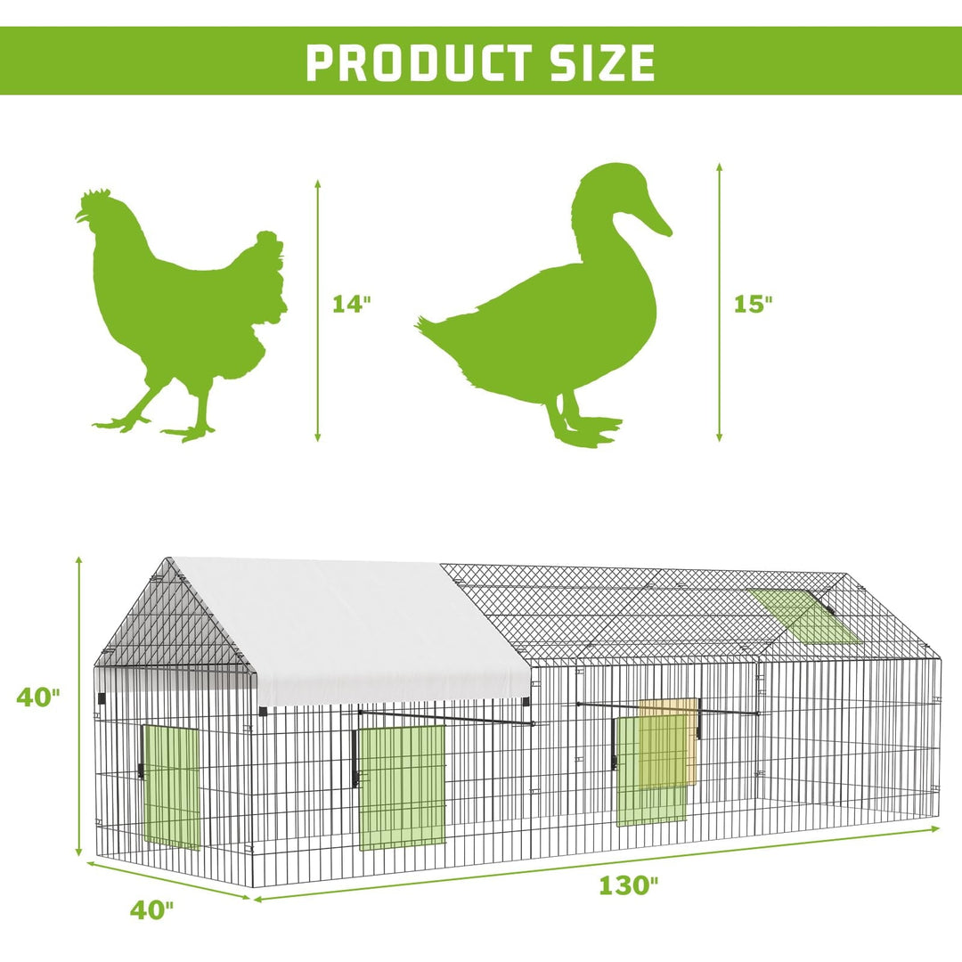 Large Metal Chicken Coop, Heavy Duty Dog Kennel Outside with Waterproof & Anti-UV Cover, Galvanized Mesh & Security Lock, Walk-in Chicken Runs for Yard Cage