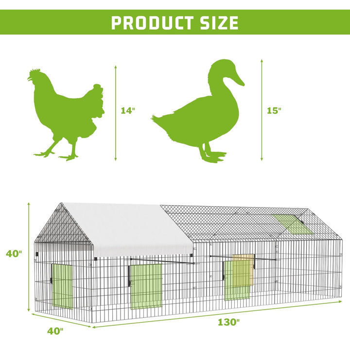 Large Metal Chicken Coop, Heavy Duty Dog Kennel Outside with Waterproof & Anti-UV Cover, Galvanized Mesh & Security Lock, Walk-in Chicken Runs for Yard Cage