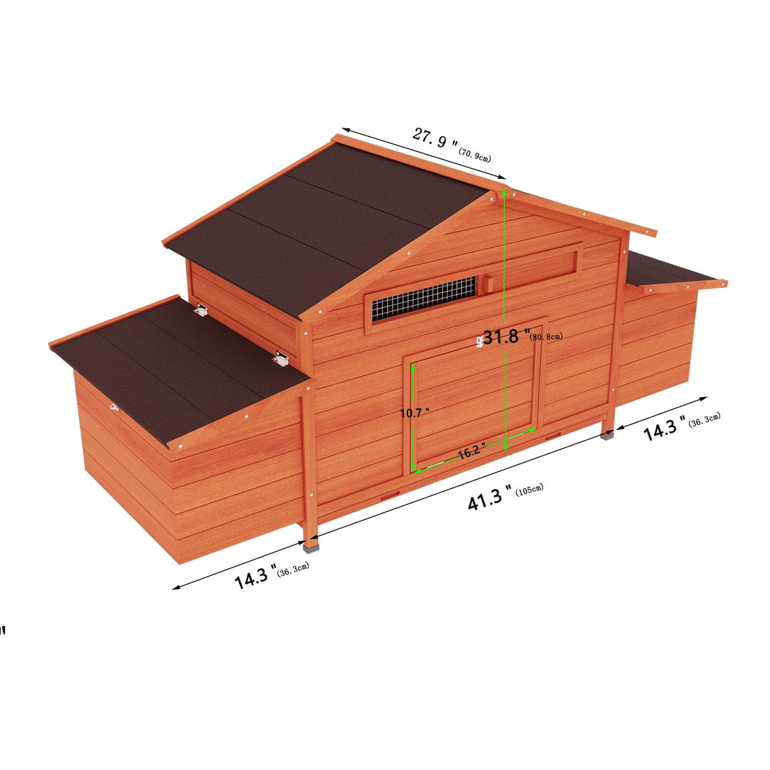 ZephyPaws 70" Large Wooden Chicken Coop for 4-6 Chickens, Outdoor Hen House Poultry Pet Hutch Cage with 2 Side Nesting Boxes,2 Free-Range Doors and Leakproof Tray, Chicken Perch Inside,Brick Red