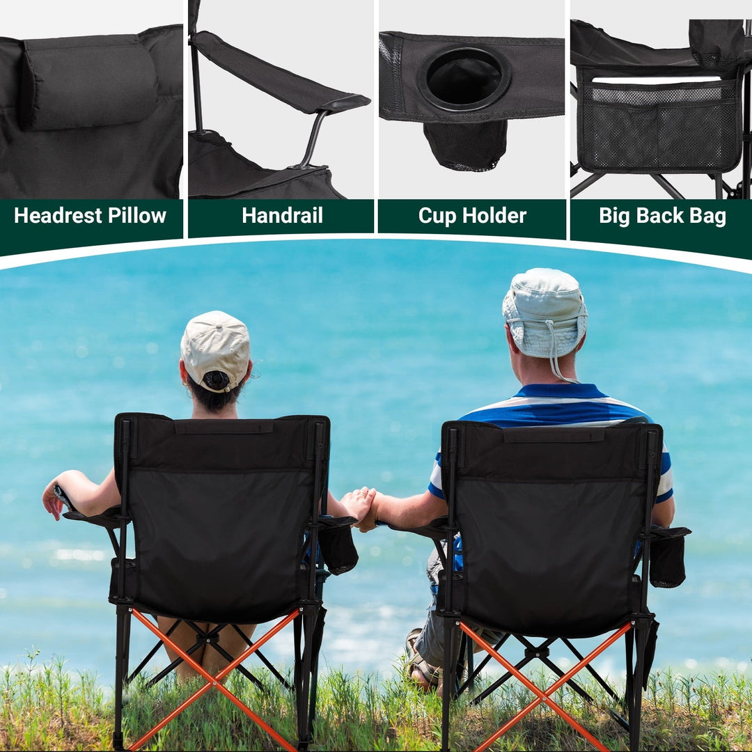 Zimtown 2 Pack Camping Chairs, 2-in-1 Lightweight Camping Chair with Footrest, Adjustable Backrest Seating with Headrest, Cup Holder, Storage Bag