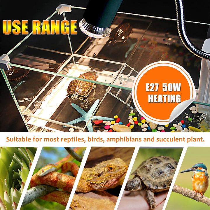 Reptile Heat Lamp,Heating Lamp with Clamp, Adjustable Habitat Basking Heat Lamp,UVA/UVB Light Lamp 360° Rotatable Clip and Dimmable Switch for Aquarium(Bulb Included) (E27,110V)
