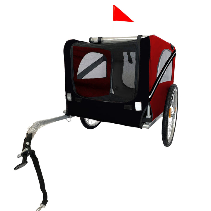 Noaman Dog Bike Trailer for Medium & Small Dogs, 20 Inch Wheels, Breathable Mesh Pet Cart with 3 Entrances, Safety Flag & 8 Reflectors, Folding Design, Red+Black, Up to 88 lbs Capacity, Steel Frame