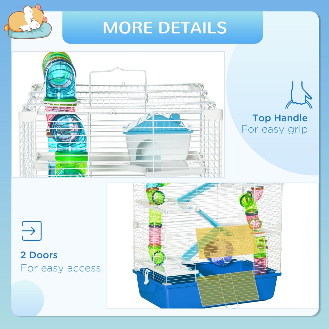 CoSoTower Extra Large 23" Hamster Cage with Tubes and Tunnels, Portable Carry Handles, Rat House and Habitats Big 5-Tier Design, Includes Exercise Wheel, Water Bottle, Food Dish, Blue