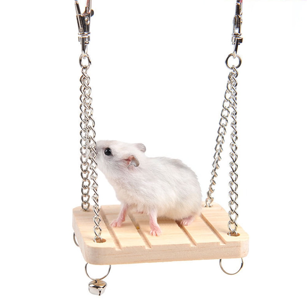 GARENAS Pet Hamster Mouse Wood Swing Hammock Play Toys Small Animal Cage Hanging Seesaw(Beige)