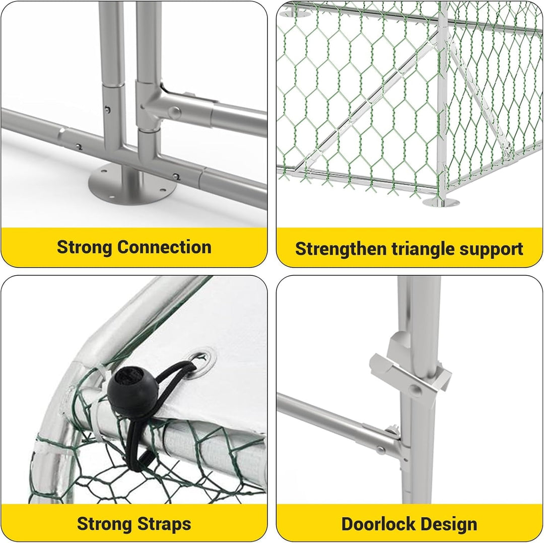 M optimized Large Metal Chicken Coop 9.8' W x 13.1' D x 6.6' H Metal Chicken Run with Reinforced Triangle Support & Double Doors, Outdoor Walk-in Poultry Cage for Yard