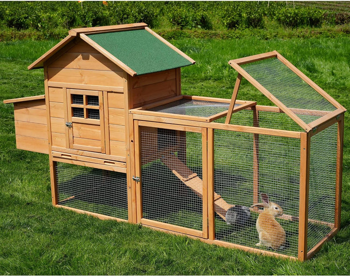 80'' Large Chicken Coop with Nesting Box,Wooden Hen House for 2-4 Chickens,Outdoor Chicken House with Removable Tray,Run&Waterproof Roof,Duck Coop,Yard