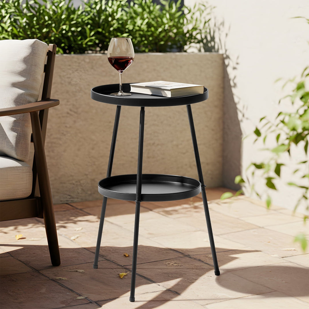 Zimtown Round Side Table 24 Inch Iron End Table for Small Spaces Easy Assembly Living Room Bedroom Black