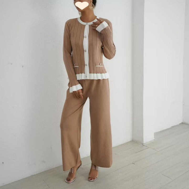 Flared Long Sleeve Knitted Cardigan Suit