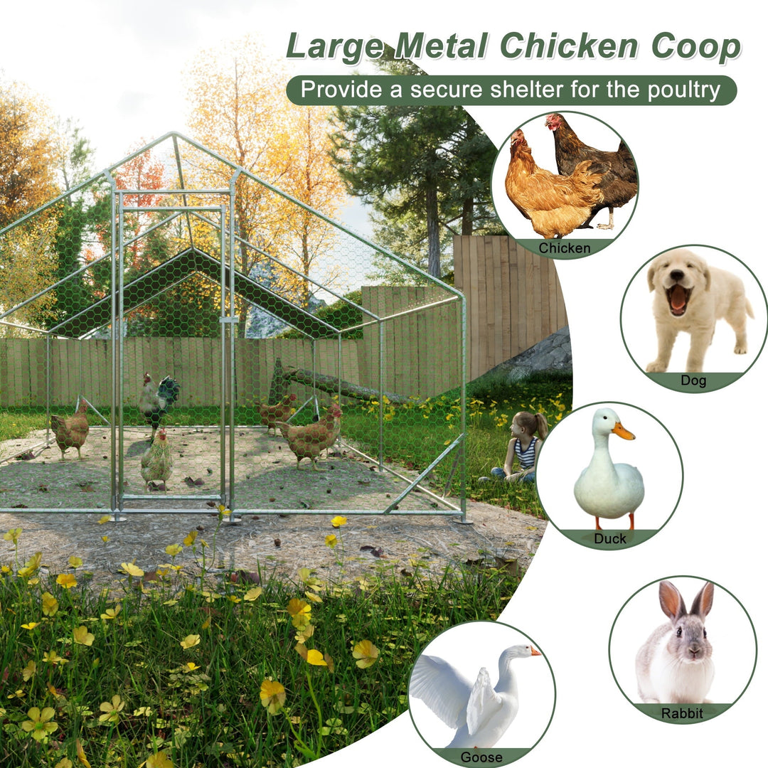 Coowa Large Metal Chicken Coop, 10' L x 20' W x 6.56' H Walk-in Chicken Run with Galvanized Wire, Waterproof UV-Resistant Cover, Hen Pen Cage for Rabbits, Ducks, Poultry