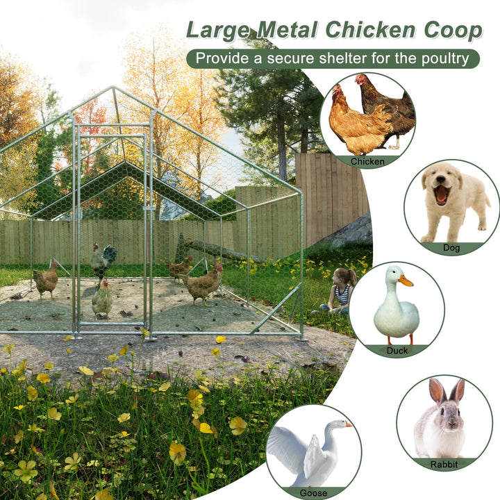 Coowa Large Metal Chicken Coop, 10' L x 20' W x 6.56' H Walk-in Chicken Run with Galvanized Wire, Waterproof UV-Resistant Cover, Hen Pen Cage for Rabbits, Ducks, Poultry