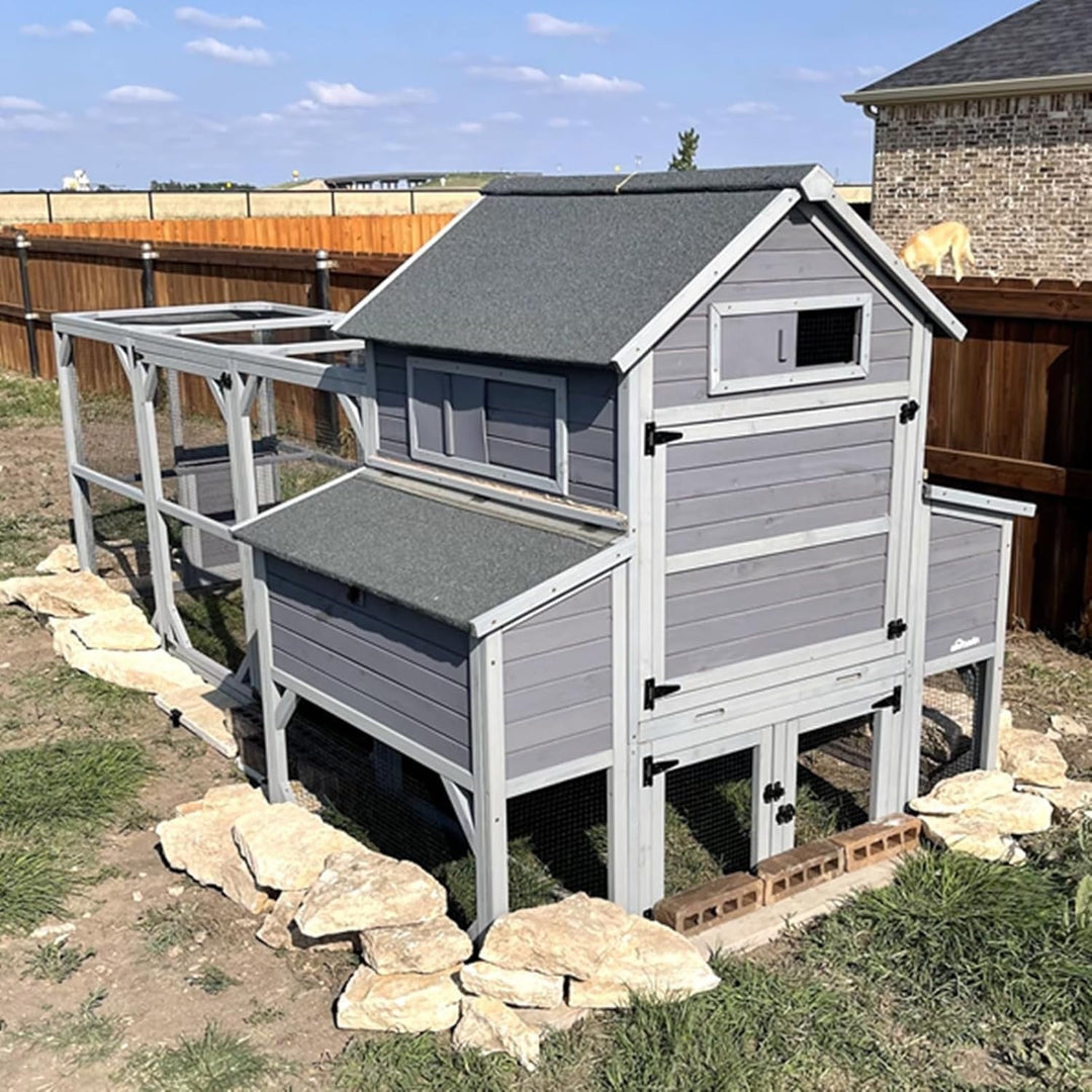 MEDEHOO Chicken Coop 135" Super Large Wooden Chicken House Poultry Cage with Large Nesting Boxes, 55ft²