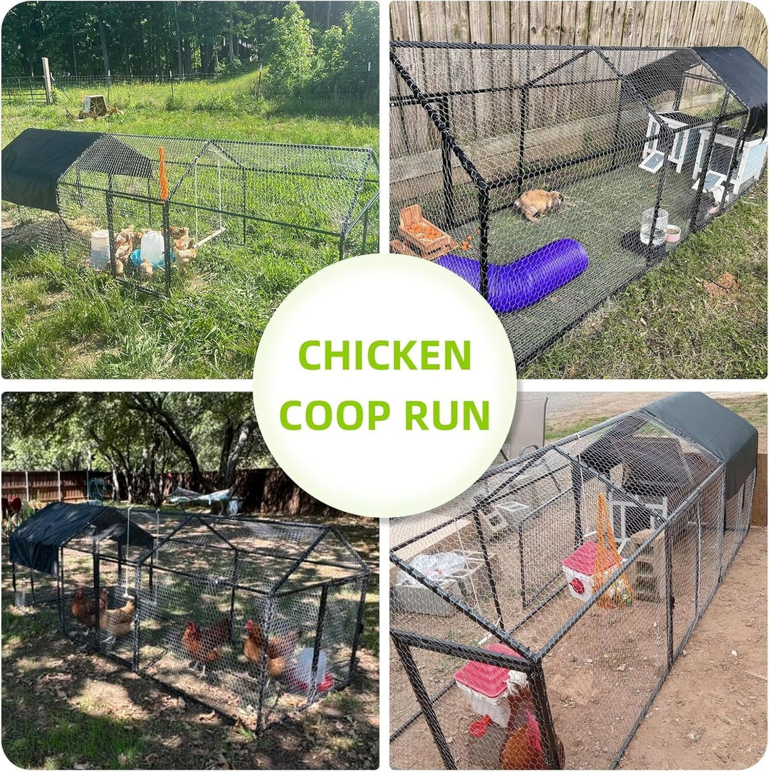 Large Metal Chicken Coop Chicken Run with Cover for 10-12 Chickens 120"×40"×40" Portable Poultry Cage Hen House Outdoor Backyard Farm Animal Enclosure Crate Pet Playpen Exercise Pen for Rabbit Duck