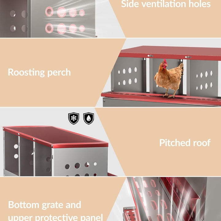 Lumiparty Chicken Nesting Box, 10 Compartment Metal Nesting Boxes for Hens Laying Eggs, Red