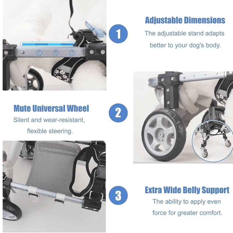 DOCRELD Dog Wheel Chair, 2/4 Wheel Front Back Wheels Dog Mobility Aid Wheelchair Adjustable, Small Medium Large Dogs Leg Brace for Paralysis Injury Doggy, Pet Trolley,4 Wheel-blue,Large