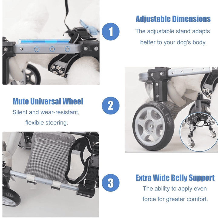 DOCRELD Dog Wheel Chair, 2/4 Wheel Front Back Wheels Dog Mobility Aid Wheelchair Adjustable, Small Medium Large Dogs Leg Brace for Paralysis Injury Doggy, Pet Trolley,4 Wheel-blue,Large