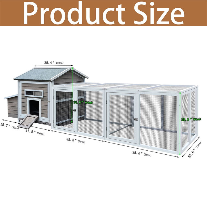 MIDOQIN 118 " Wooden Chicken Coop with Free-range Doors, Outdoor Hen House with Nesting Box & Leakproof Pull-on Tray Large Poultry Cage
