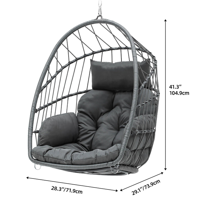Uforic 105 x 74 x 72 cm Hanging Chair with Cushions, Chain & S-Hooks for Living Room Patio Garden, Gray
