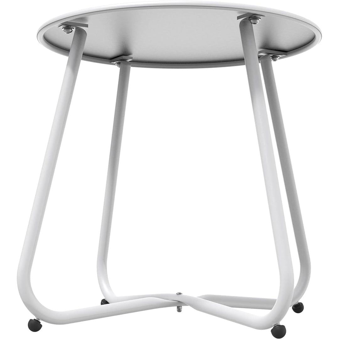 Multi-Purpose Rolling Side Table - Round Shape with Reinforced Cross Base, Lockable Wheels for Stability, Modern Home Furniture Essential - White