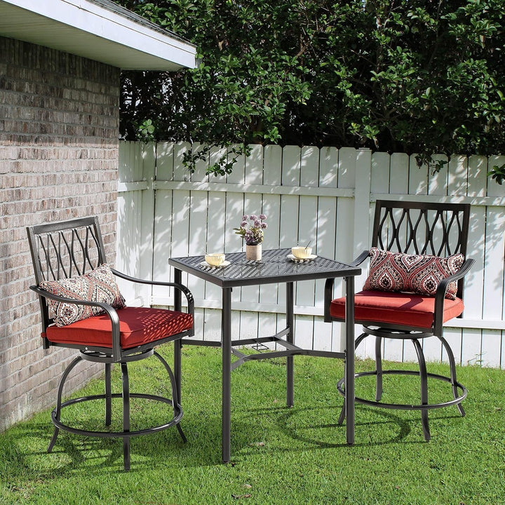 ETHFRF Patio Bar Table with Umbrella Hole, Steel Metal Frame Bar Height Bistro Table, Outdoor Bar Table for Garden, Backyard, Patio and Poolside, Black