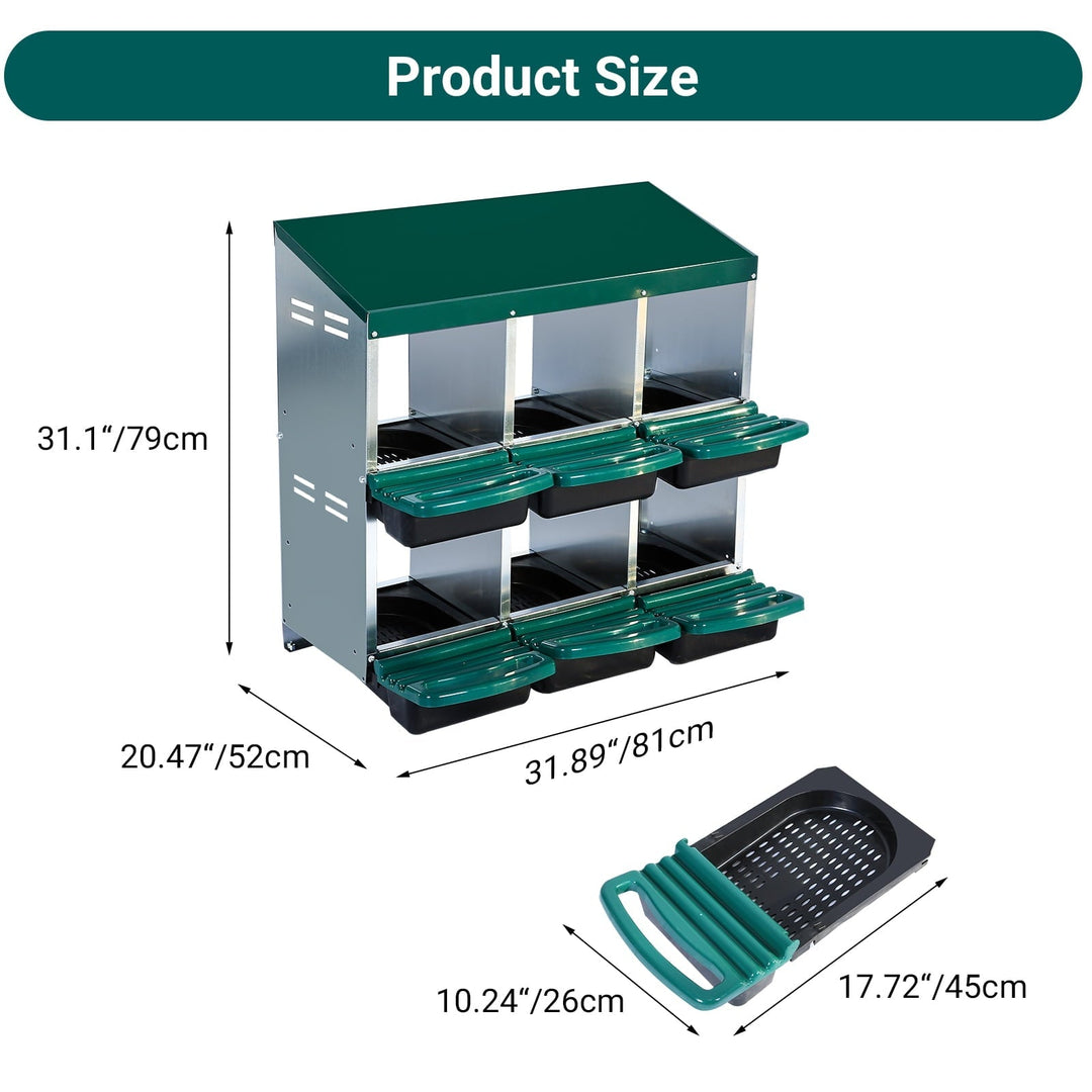 Pinypikaka Chicken Nesting Box, 6 Compartments Nesting Boxes for Chickens, Chicken Laying Boxes, Roll Away Nesting Box for Chickens Laying Egg with Lid Cover