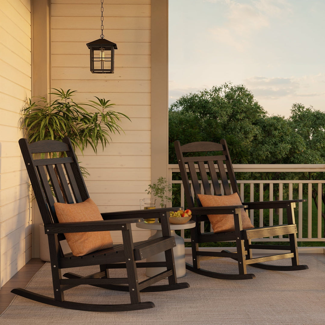 Outdoor Rocking Chair Set of 2, Lofka All Weather Patio Rocking Chair with Waterproof, | Porch Rocker | Oversized Rockers |32" High Back | 380lbs | for Patio Outside Backyard Balcony Garden, Black