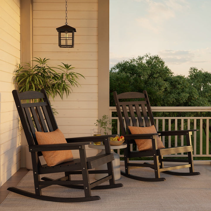 Outdoor Rocking Chair Set of 2, Lofka All Weather Patio Rocking Chair with Waterproof, | Porch Rocker | Oversized Rockers |32" High Back | 380lbs | for Patio Outside Backyard Balcony Garden, Black