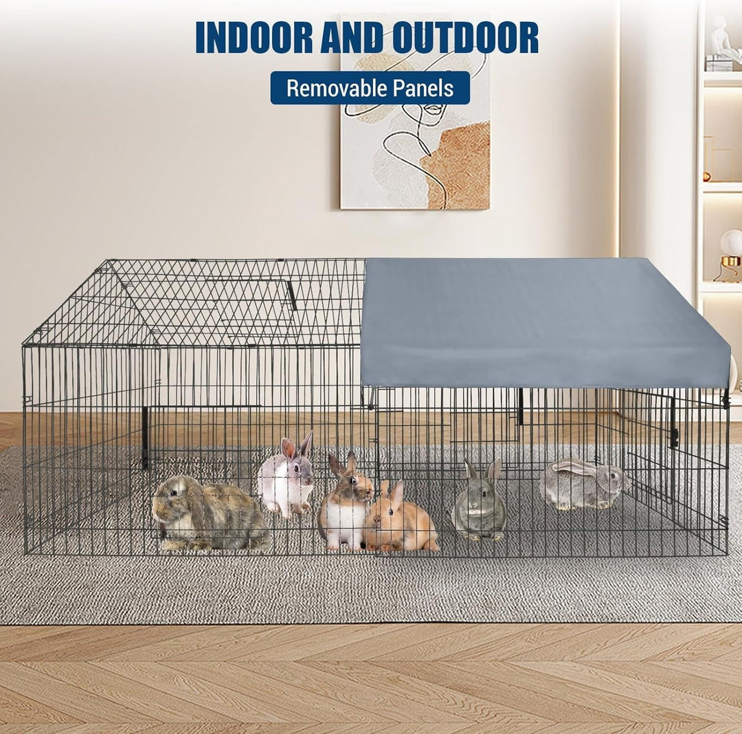 Pinypikaka Walk-in Metal Chicken Coop, Metal Pet Playpen with Waterproof Cover, Small Animal Cage, Outdoor Backyard Farm Heavy Duty Poultry Cage for Rabbit, Duck, Cat, 86"Lx40"Wx40"H